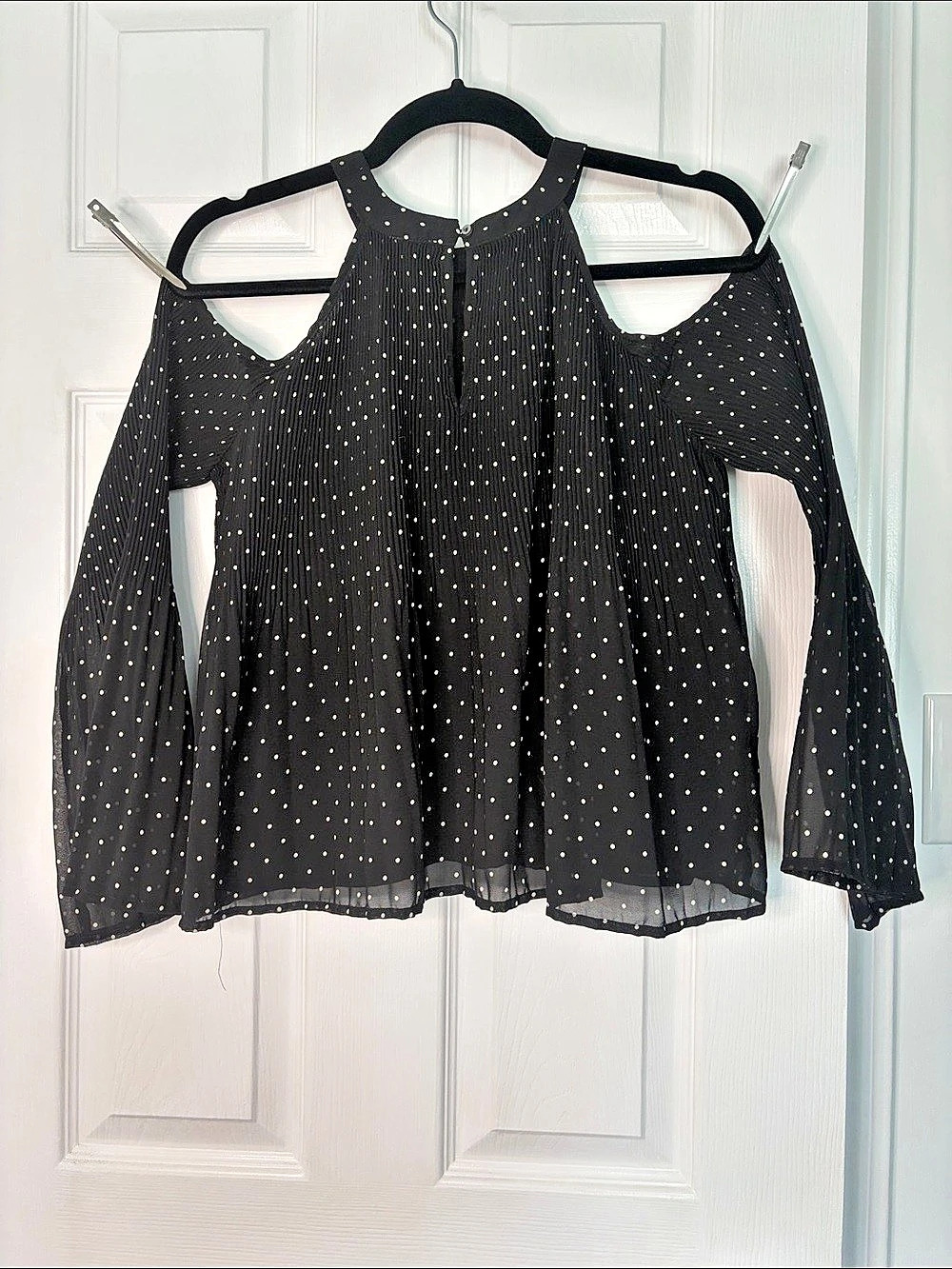 Hollister Polka Dot Cold Shoulder Blouse Black XS